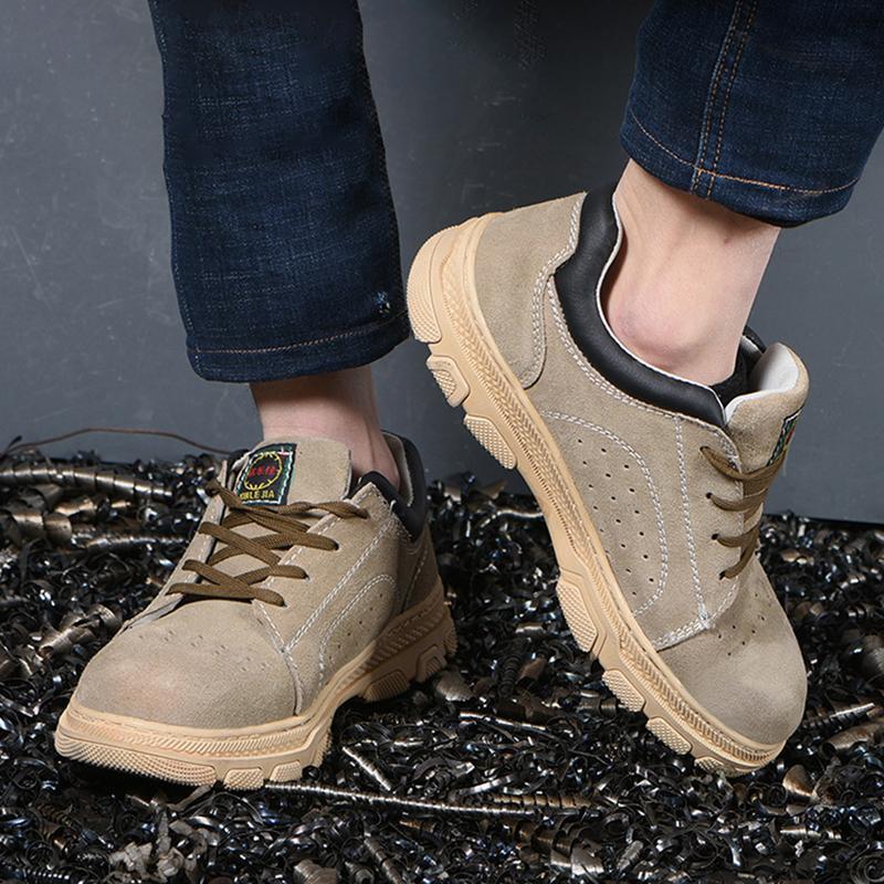 Oulylan Steel Toe Labor Footwear For Four Season Men Anti Slip Breathable Safety Shoes Outdoor Anti Puncture Protection Boots