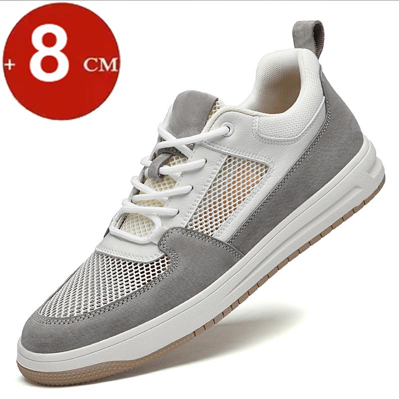 

Mesh Genuine Leather Height Increasing 6cm 8cm Sneakers Elevator Shoes Men Height Increase Shoes Sport Casual Shoes Lift Height 37