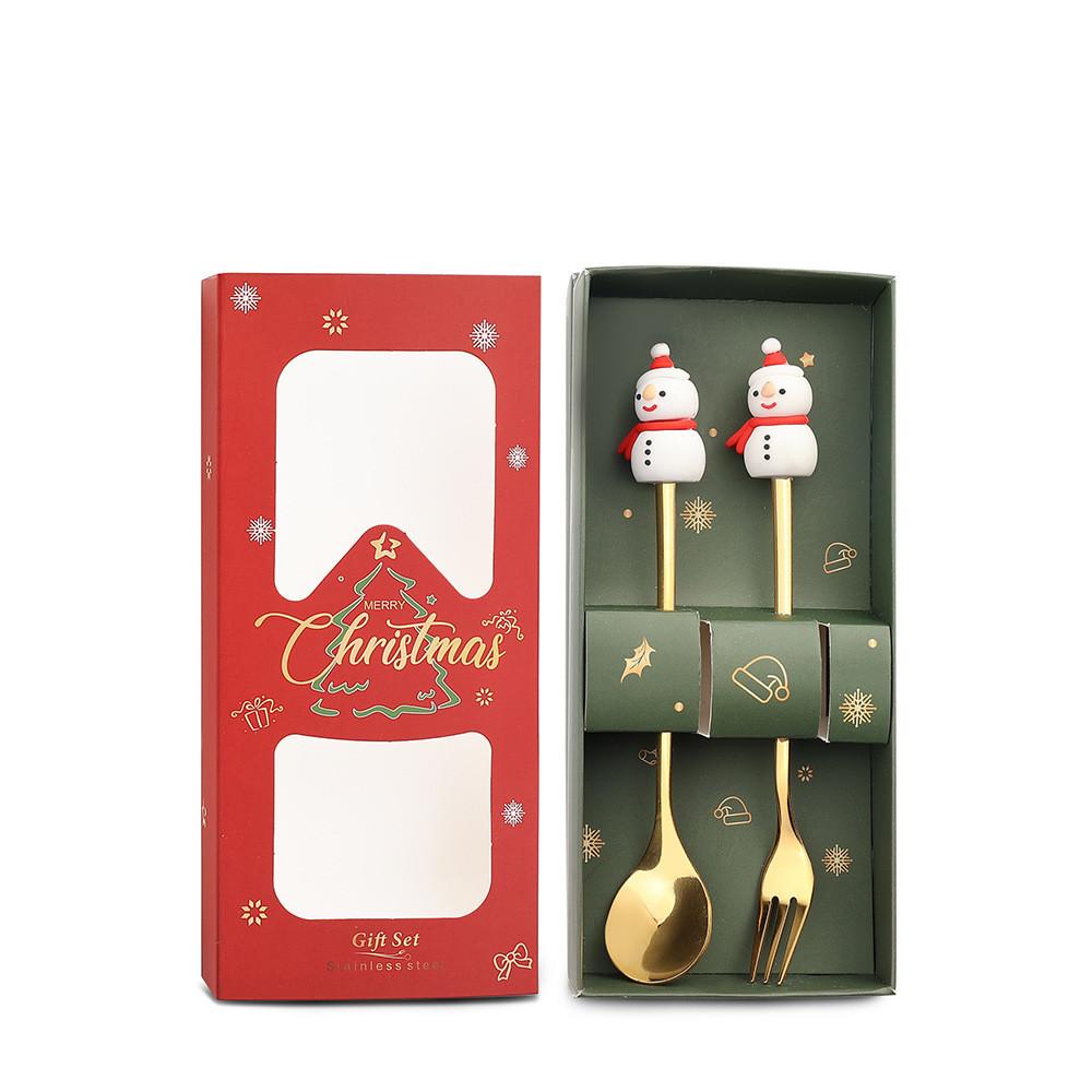 Christmas Dinnerware Set Golden Stainless Steel Spoon and Fork Set Cute Children's Gifts Rice Spoon Fruit Fork Table Accessories
