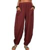 Women's High Waist Harem Pants Loose Fit Trousers Solid Cotton Casual Spring Elastic Waist Long Jogger Pants