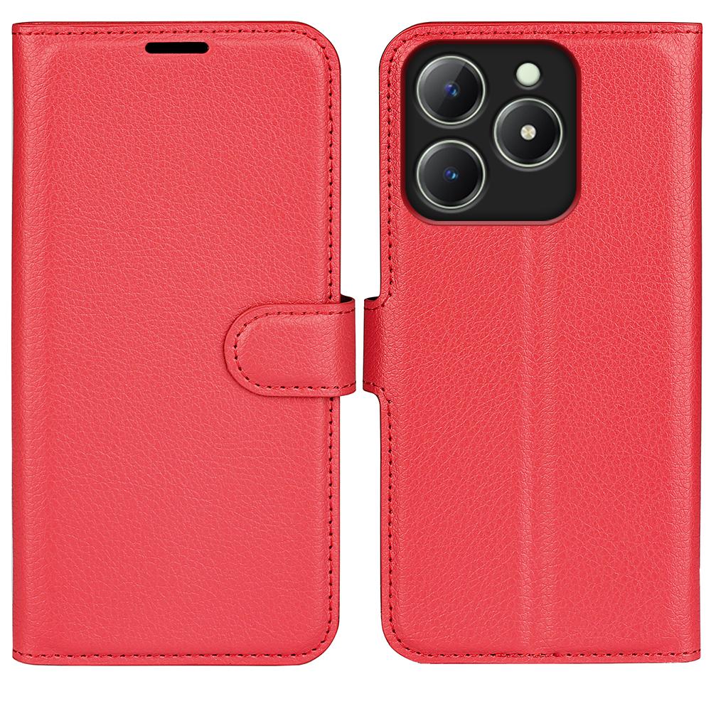 

Для Realme Note 60x 4G/C63 4G/C61 4G Чехол Кожаный бумажник-чехол для телефона с текстурой личи против царапин Red