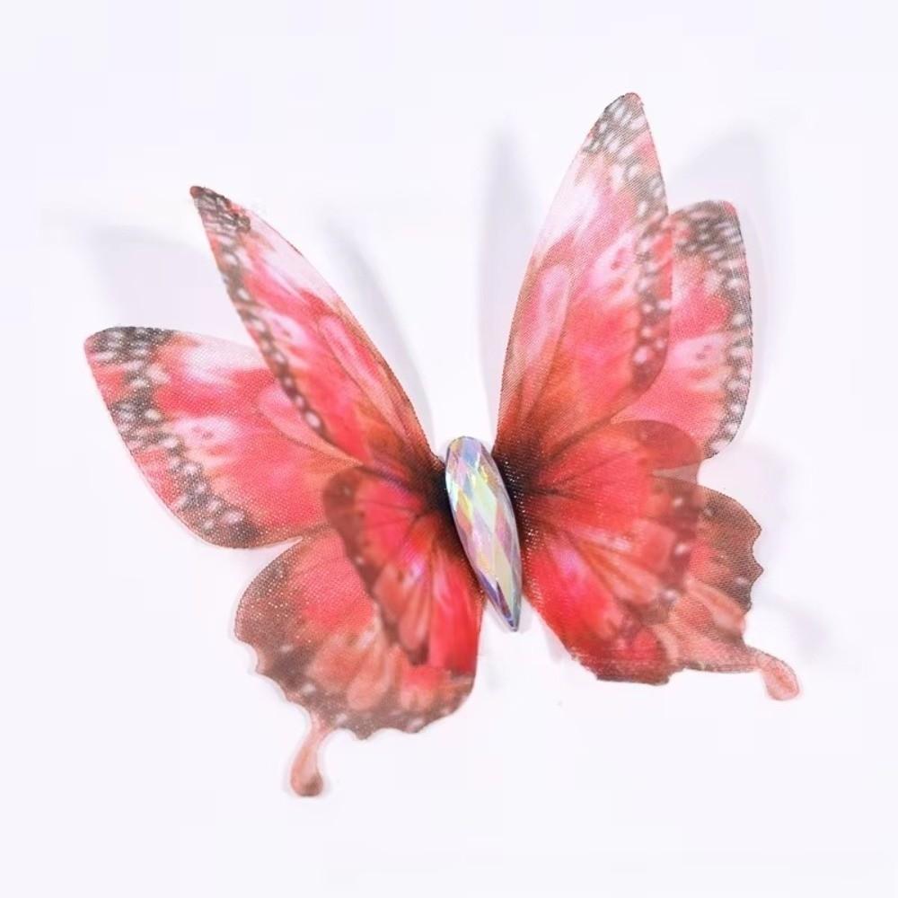 50Pcs 3D Organza Fabric Butterfly Appliques Colorful Double-layer Chiffon Tulle Butterfly Patches Translucent
