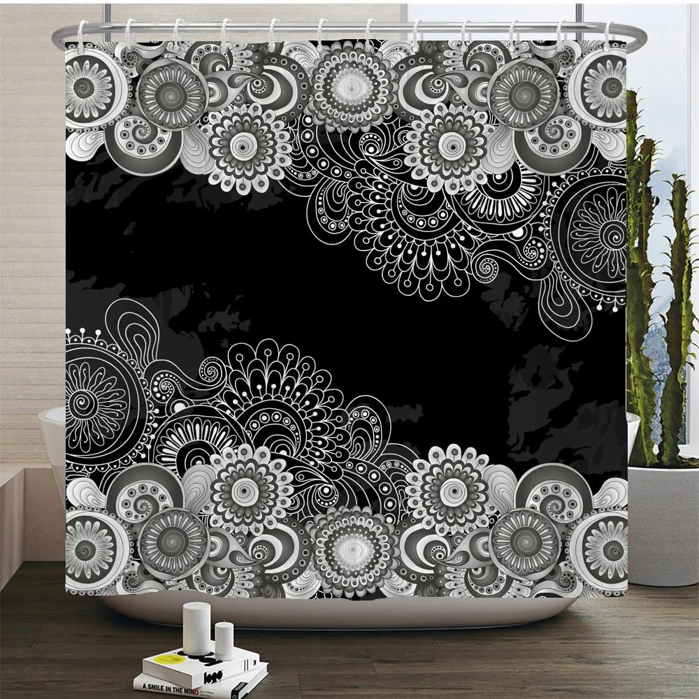 Indian  Bohemian Fabric Shower Curtain Bathroom Curtains Boho Mandala Waterproof Fabric Bath Screen Bathtub Decor with 12 Hooks