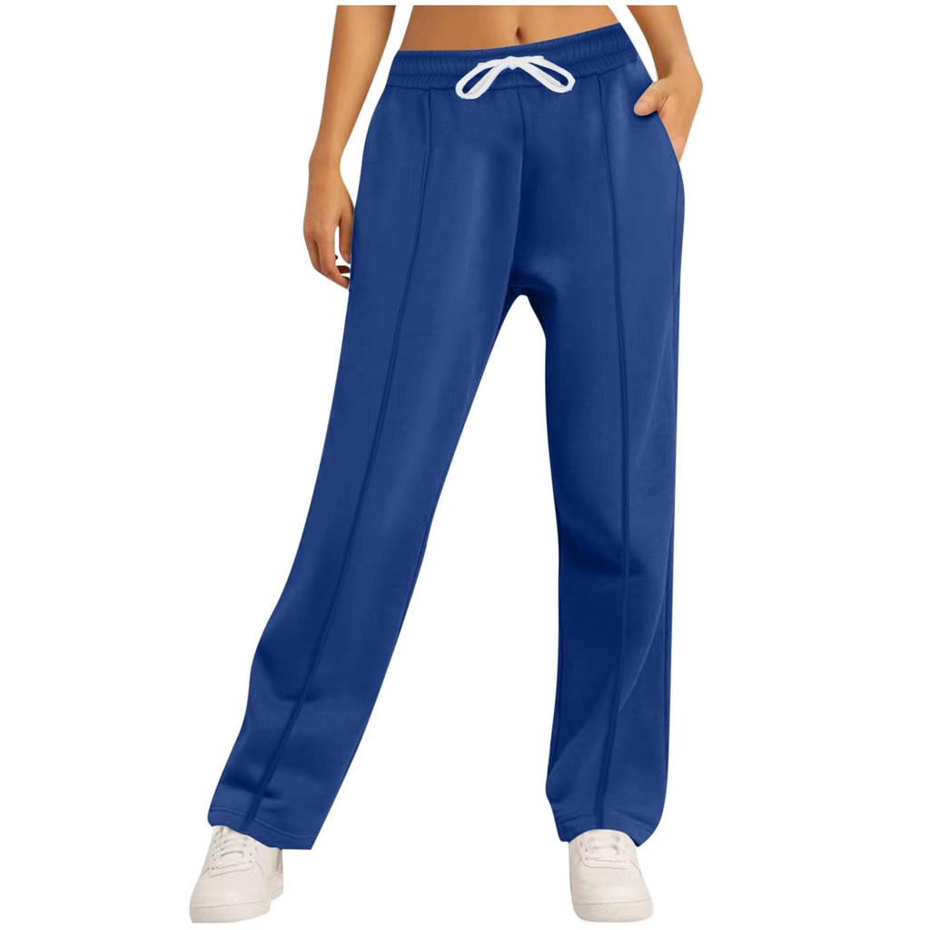 Women's High Waist Drawstring Straight Wide Leg Sweatpants Color Casual Pants