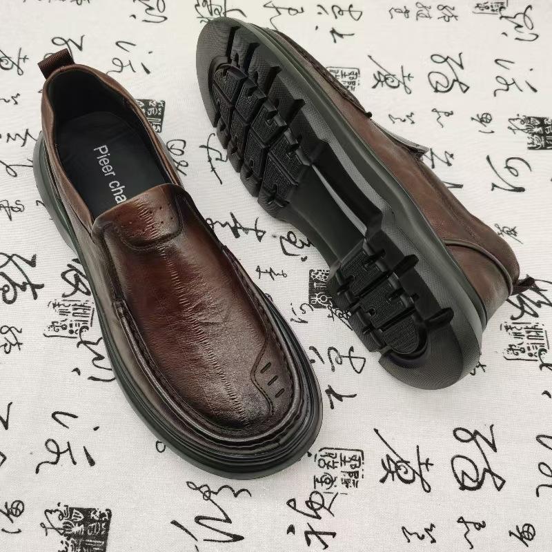 High-end autumn light-soled business leather shoes men's cowhide round head trend fashion casual men's leather shoes