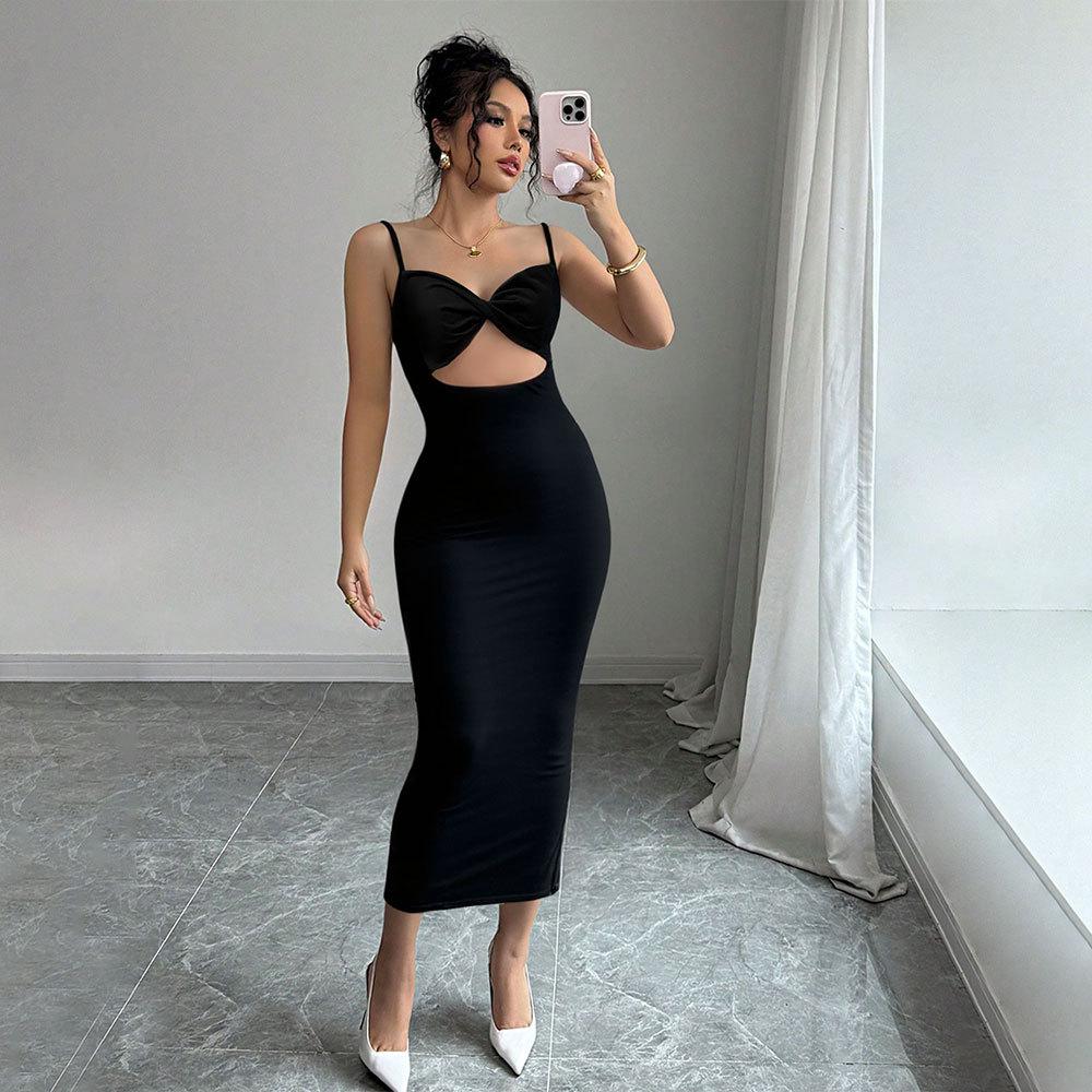 Women's celebrity style dress summer sleeveless suspender sexy temperament hip-wrapped dress
