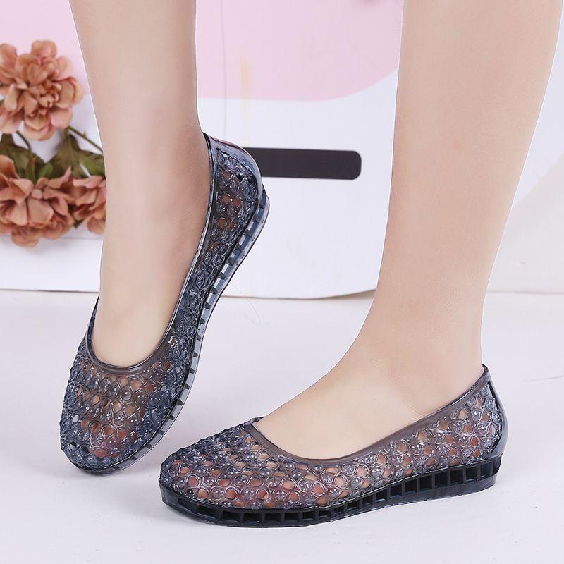 Sandálias para Mulheres Fashionáveis Versáteis Antiderrapantes Resistentes ao Desgaste Jelly Transparentes Confortáveis para Usar ao Ar Livre no Verão