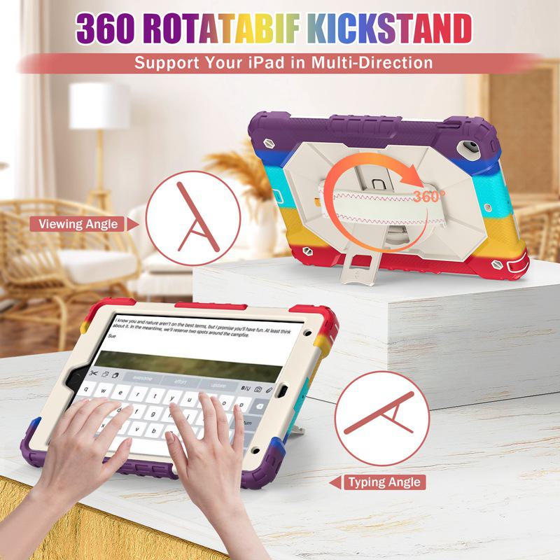 IPad 10.2 Ochranný kryt s kontrastní barvou, ramenním popruhem a 360° rotací - Třikrát odolný, silikonový obal dva v jednom pro iPad 9, 8, 7