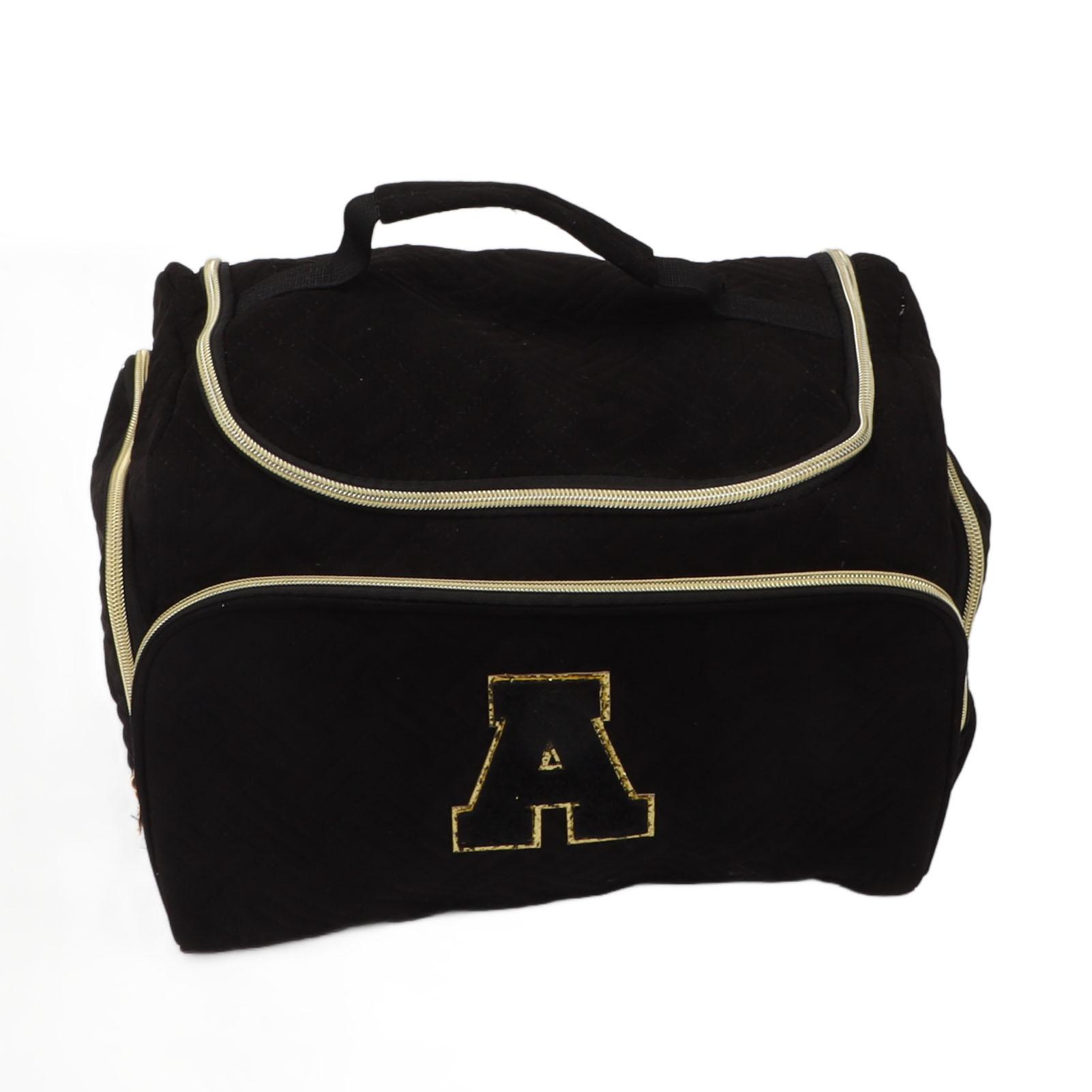 

Travel Toiletry Bag with Handle Mesh kets Letter Embroidered Dual Way Wide Opening Travel Cosmetic Makeup Case