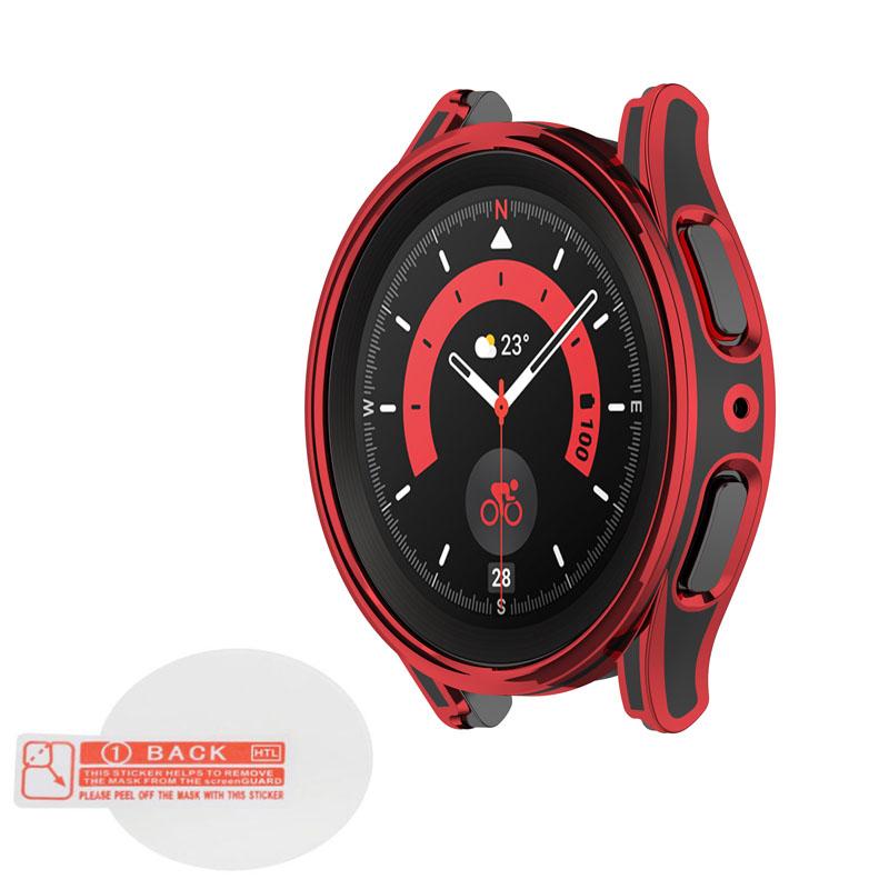 

Твердый ПК Чехол-рамка для Samsung Galaxy Watch 5/4 40мм 44мм Watch5 Pro 45мм 5pro Бампер Защитная пленка на экран из стекла Watch 5 4 40mm красный