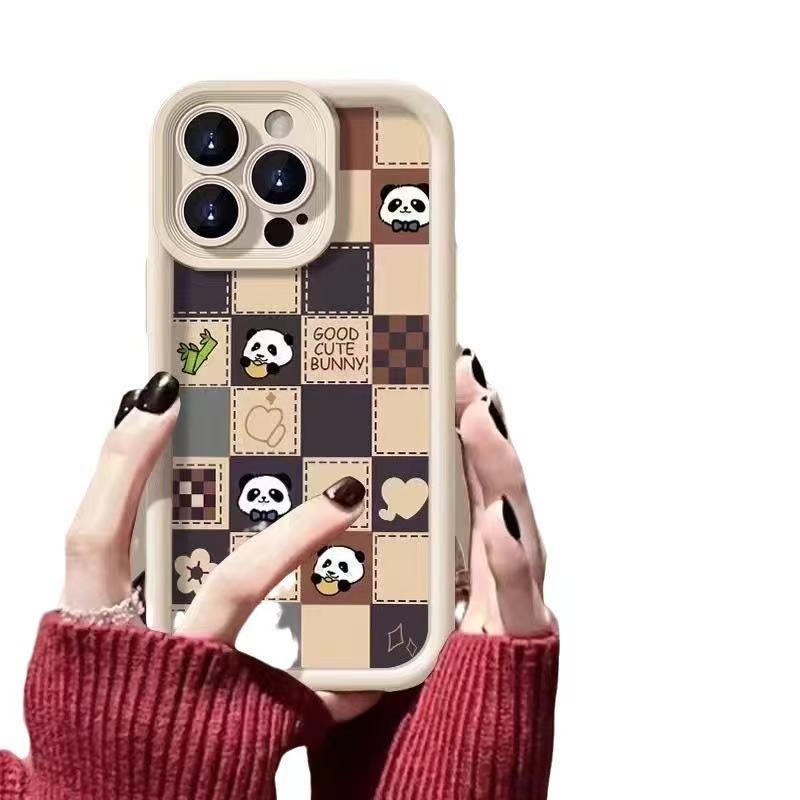 Plaid Panda Apple iPhone Case for iPhone Models 17/16 Pro Max/15 Pro/14/13/12
