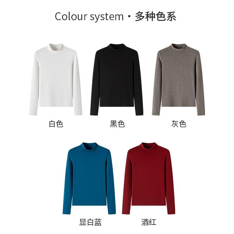 2 wool bottomed shirts for women's semi-turtleneck autumn and winter with thermal slim-fit tops and long-sleeved shirts