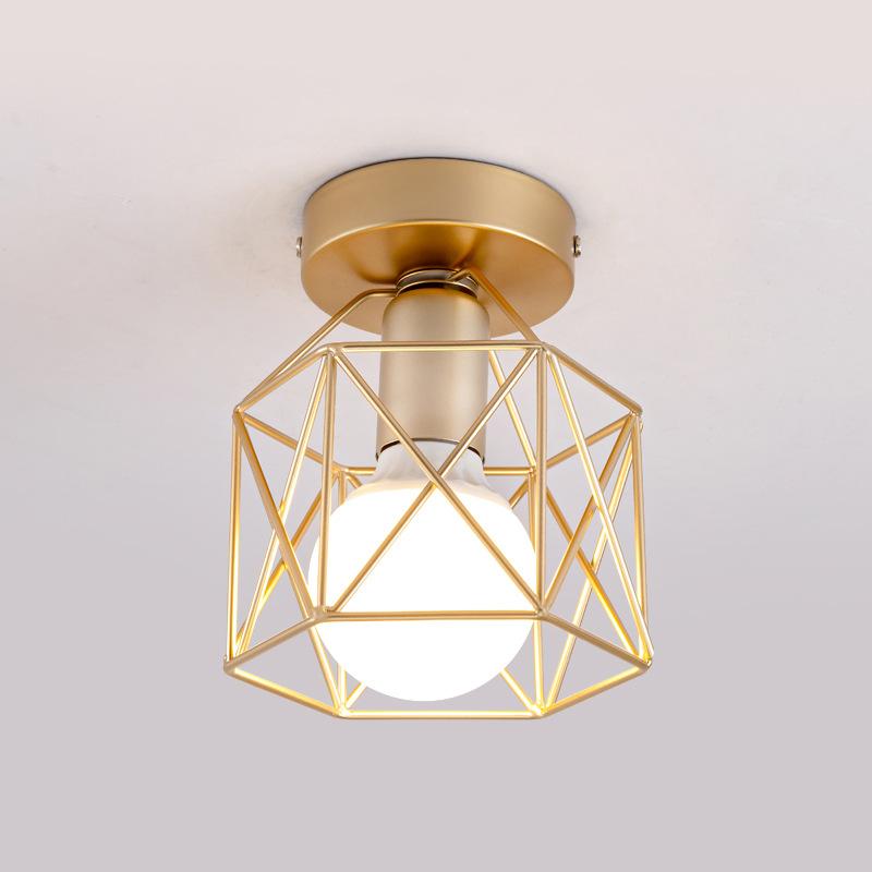 Golden Retro Ceiling Lamp for Balcony Corridor with 7W Bulb E27 Metal LED Ceiling Lights for Living Room Bedroom Porch 110-220V