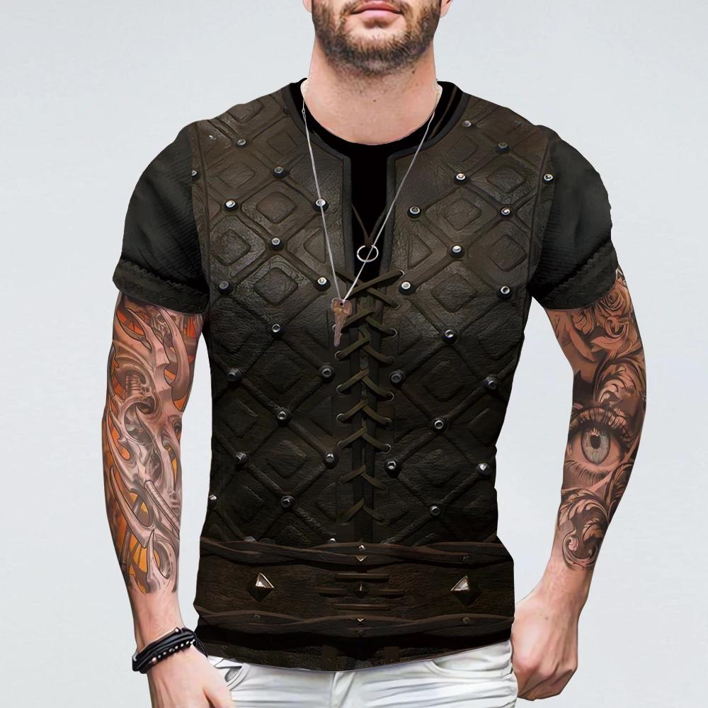 Léto s krátkým rukávem Ležérní tričko Populární Viking Armor Vintage Oversized Muži Oblečení Trička s 3D tiskem Grafika Polyester Harajuku