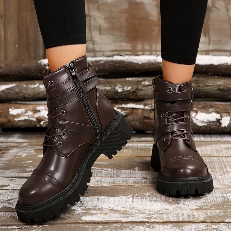 Large Size Thick-soled Thick-heeled Martin Boots for Women, Autumn and Winter New Style Belt Buckle Fashion Boots for Women