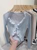 French Ribbed Lace-Up Cardigan - Long Sleeve Knit Shawl for Spring 2026 Women’s Collection