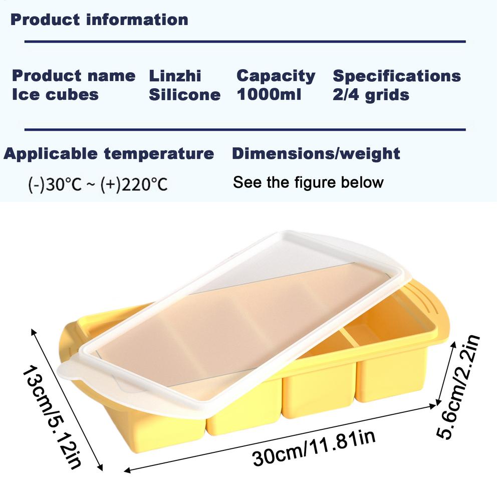 4 Cubes Giant Storage For Food Meal Sauce With Lid Silicone Freezer Trays Extra Large Soup Ice Tray Food Freezing Mold
