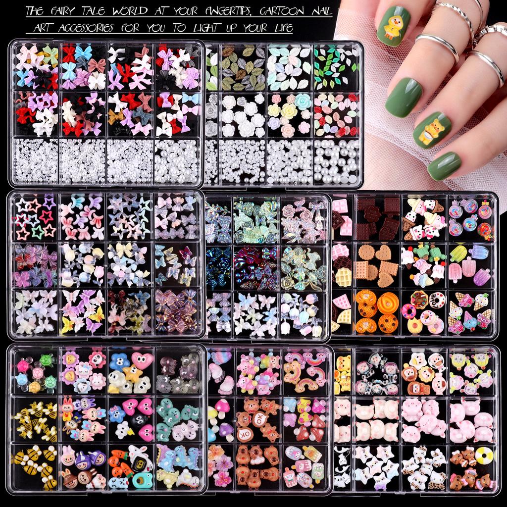 Nail Art Accessories Resin Simulation Biscuits Ice Cream Cute Cartoon Three-Dimensional Nail Accessories Mixed Bows
