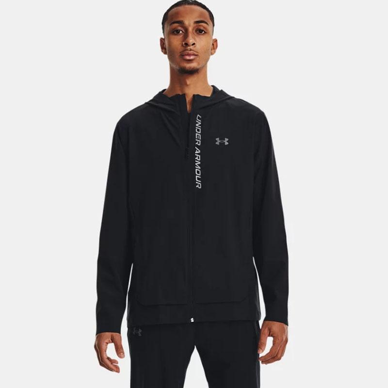Under Armour UA Série Proteção Solar Jaqueta Moletom com Capuz Ajustada Estampa Logo Letra Masculina Roupa Exterior Preta 1376794-002
