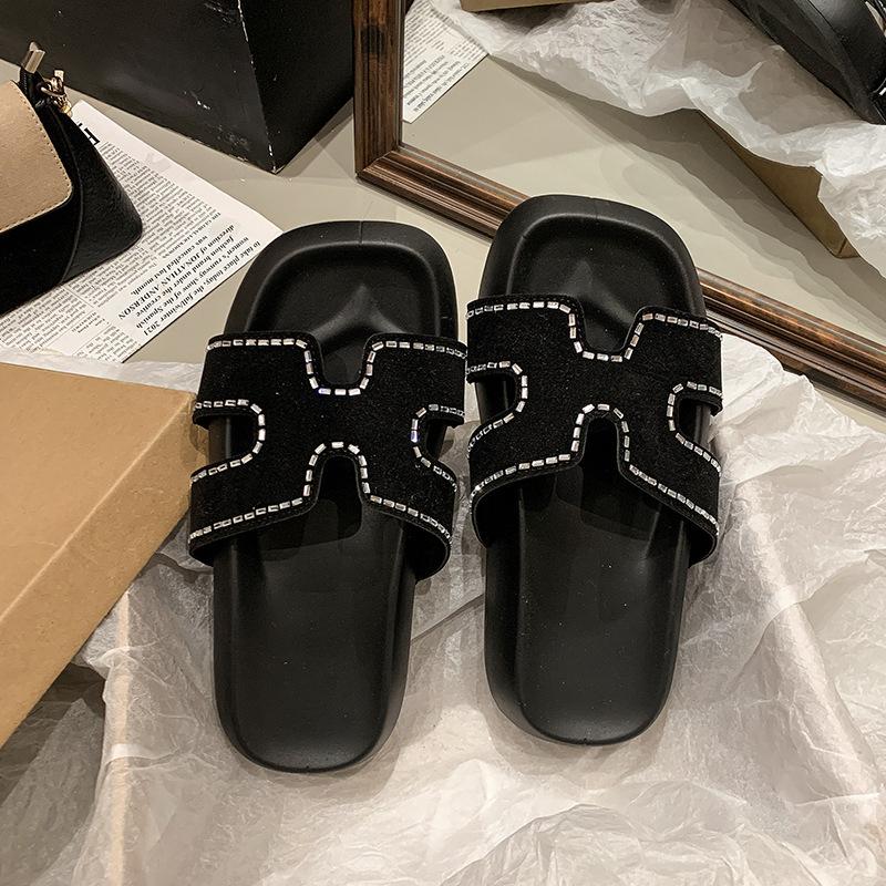 Thick-bottomed cool slippers women's summer new sparkling H-shaped fashionable thick-bottomed versatile open-toed sandals