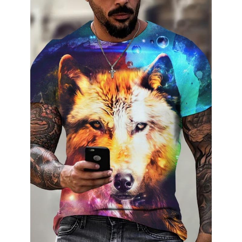 T-Shirt Man New Wolf 3D Printed Short Sleeve Summer Fashion Outdoor Street Style Design Tops Large Size Loose Men's T-Shirt