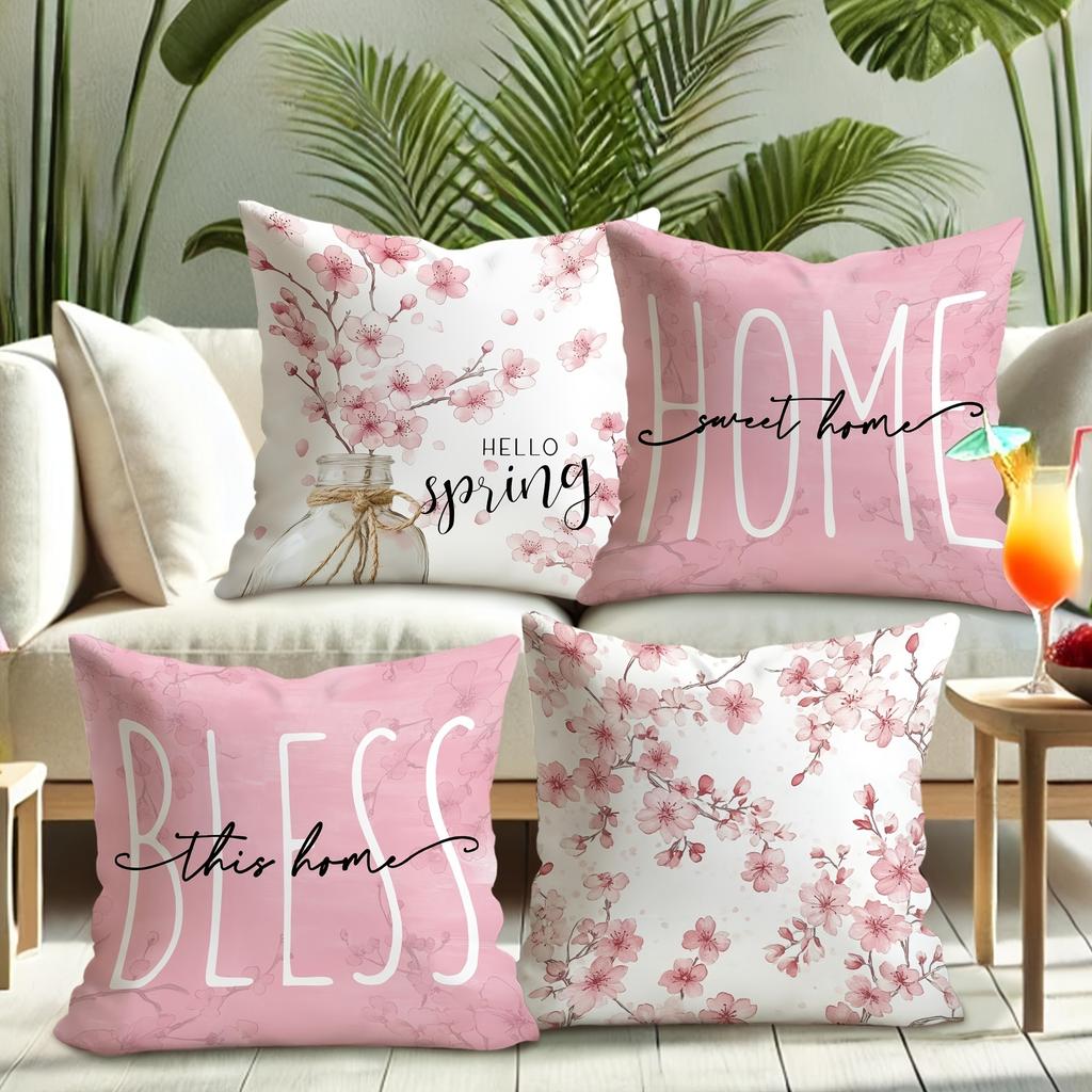 Cherry Blossom Joy Pillow Cover: Embrace Spring, Pray for Home, Sofa and Chair Cushion Cover, Bedroom Room Decoration