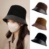 New pu leather splicing bucket hat women's autumn and winter big head circumference sunshade bucket hat wide brim basin hat