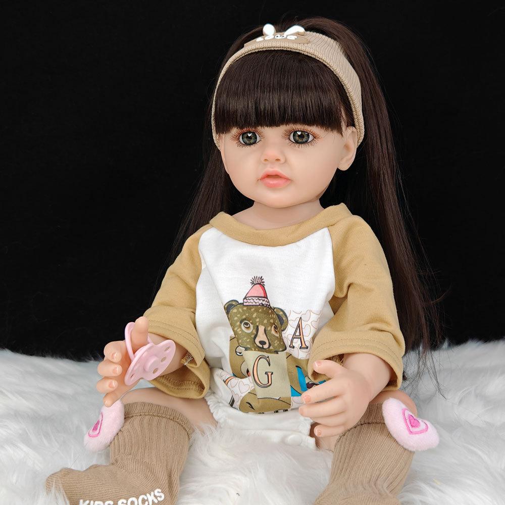 55 cm 22 zoll Lebensechte Reborn Baby Mädchen Puppe Weiche Silikon Lange Braune Haare Realistische Prinzessin Kleinkind Bebe Geburtstag Geschenk