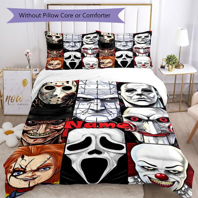 3pcs Custom Name Halloween horror Bedding Set Duvet Cover Closure Includes 1 Duvet Cover & 2 Pillowcases, Soft and Comfortable for All Seasons.