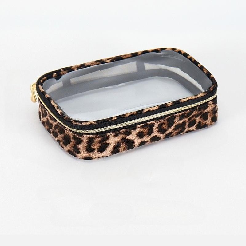 

Multi-Compartment Leopard Print Toiletry Bag, Clear Top Design, Durable Travel Storage Pouch for Cosmetics & Electronics