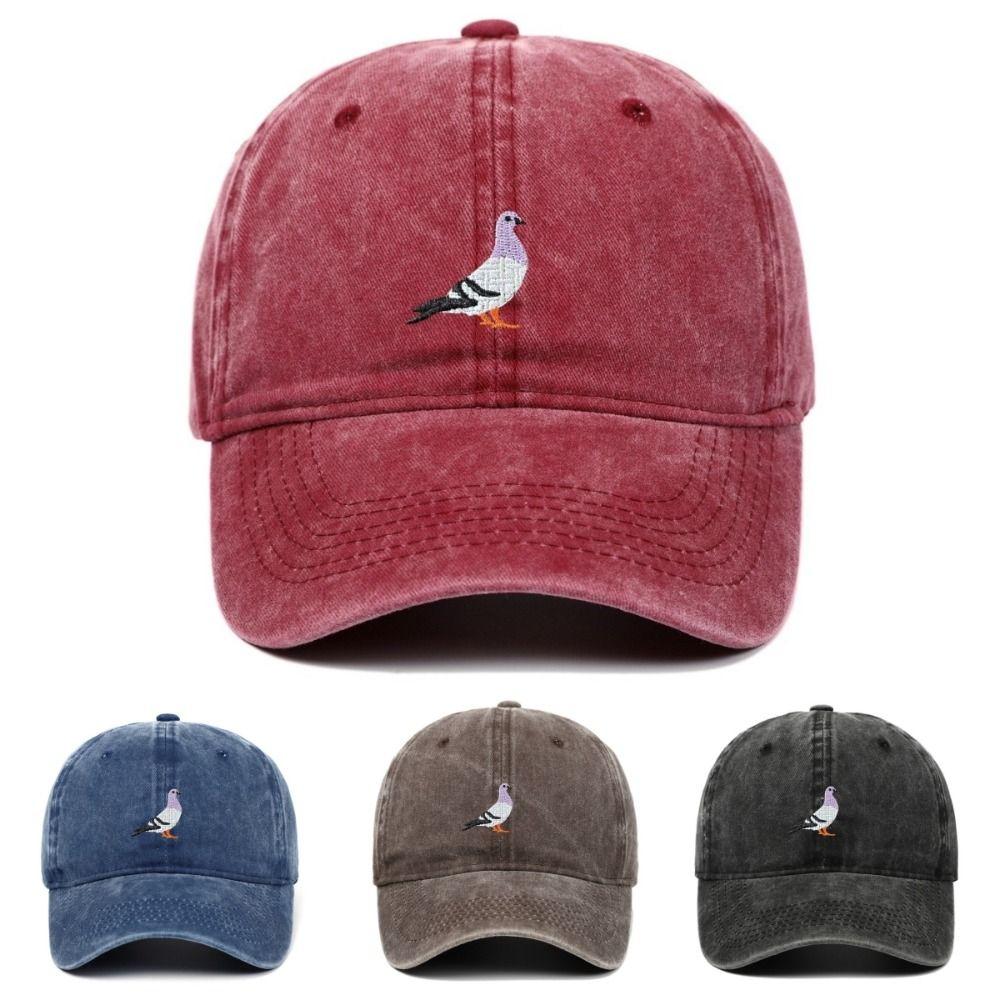 Pigeon Embroidery Pattern Baseball Cap Casual Outdoor Sports Distressed Faded Cap Adjustable Vintage Baseball Hats All Seasons