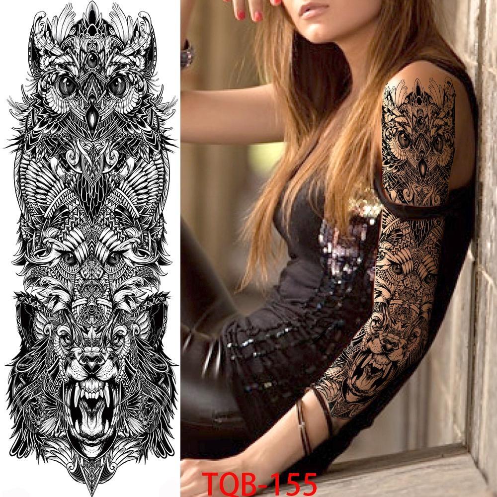 1 PC 480*170MM Full Arm Leg Temporary Tattoo Sticker for Women Men Waterproof Skull Compass Sexy  Tattoo Body Art Fake Flower Tattoo Paper Sticker