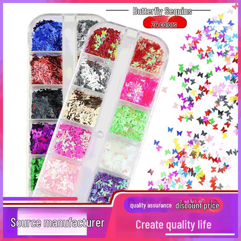 

24-Color Ultra-Thin Butterfly Laser Sequins for Nail Art and Eye Makeup