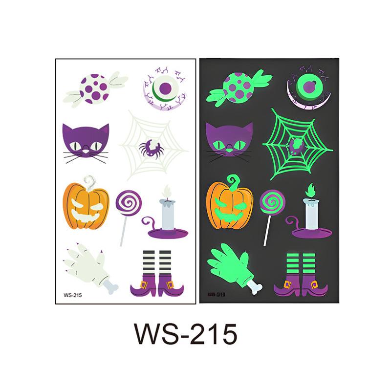 New Halloween Glow-in-the-Dark Tattoo Stickers Waterproof Long-Lasting Fluorescent Green Children s Cartoon Face Glow Tattoo Stickers 105*60mm 1.9g/Z