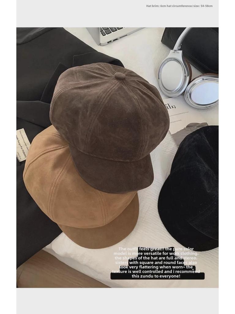 Damen Koreanischer Stil Samt Achteckige Schiebermütze - Retro & Elegant Herbst/Winter Baskenmütze
