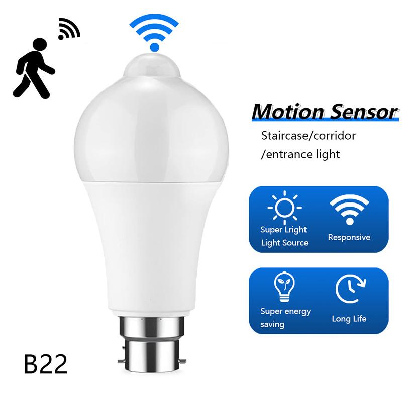 

LED Bulb With PIR Motion Sensor 6-20W E27 220V Human Induction Lamp For Outdoor Lighting Living Room Bedroom Hallway Garage B22 AC220V&Warm White&6W