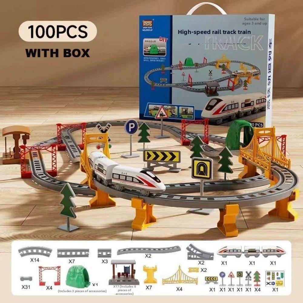 with Box Train Toys Set Plastic Kids Electricity Track Rail Car Toys