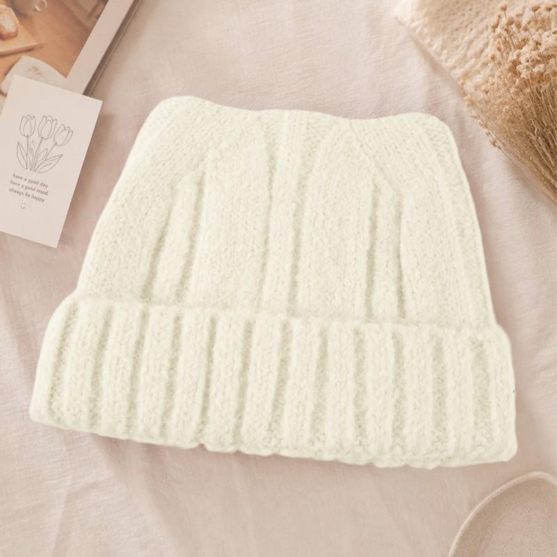 Thick Knit Cat Ear Beanie Hat Women Warm Protection Oversized Fit Slimming Face Effect