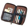 HIMHERCOM Pencil Zipper Pencil Case with Fixed Small Item Large Fountain Pen Retro Fountain Pen Genuine Pencil High School Pen Unisex Case, Leather,