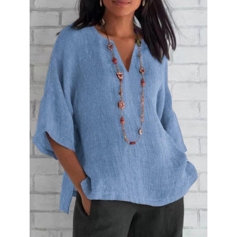 DICFY Women's Fashion Casual V-Neck 3/4 Sleeves Blouses & Shirts