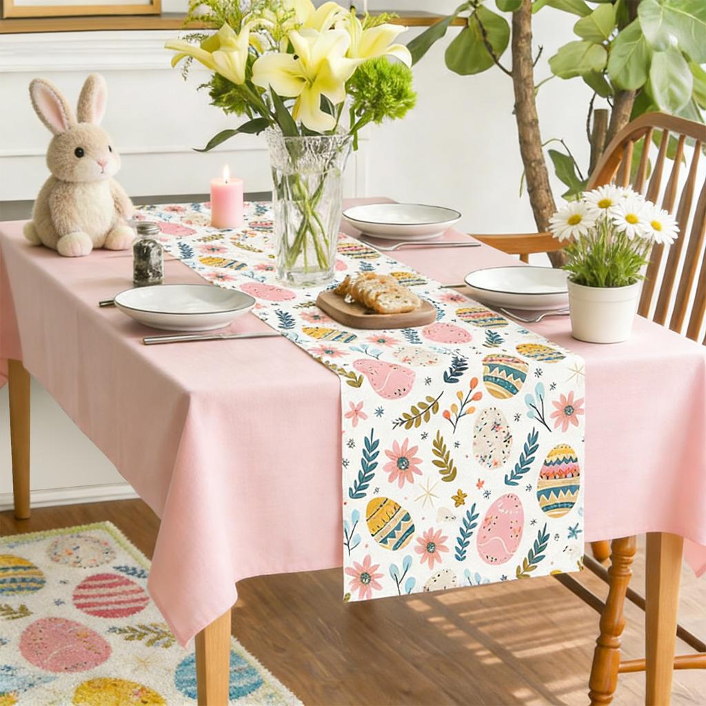 Happy Easter Egg Table Runner Easter Spring Decorations For Tables Indoor Home Party Decor