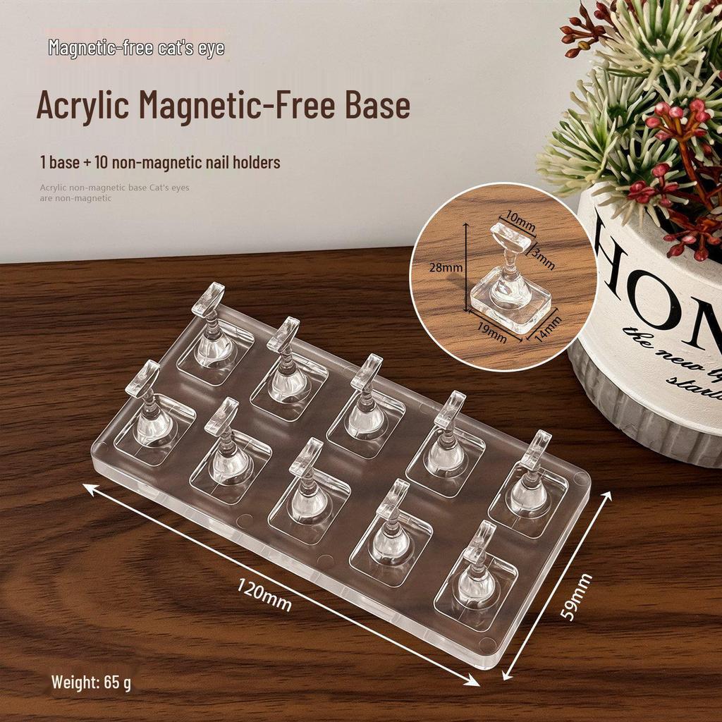 Transparent Acrylic Cat Eye Nail Art Holder – Non-Magnetic, Portable & Detachable Base