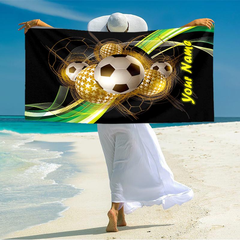 1PC Custom Name Soccer Art Beach Towel Highly Absorbent And Sand-Resistant Towel for Swimming, Pool, Yoga, And Travel Lightweight