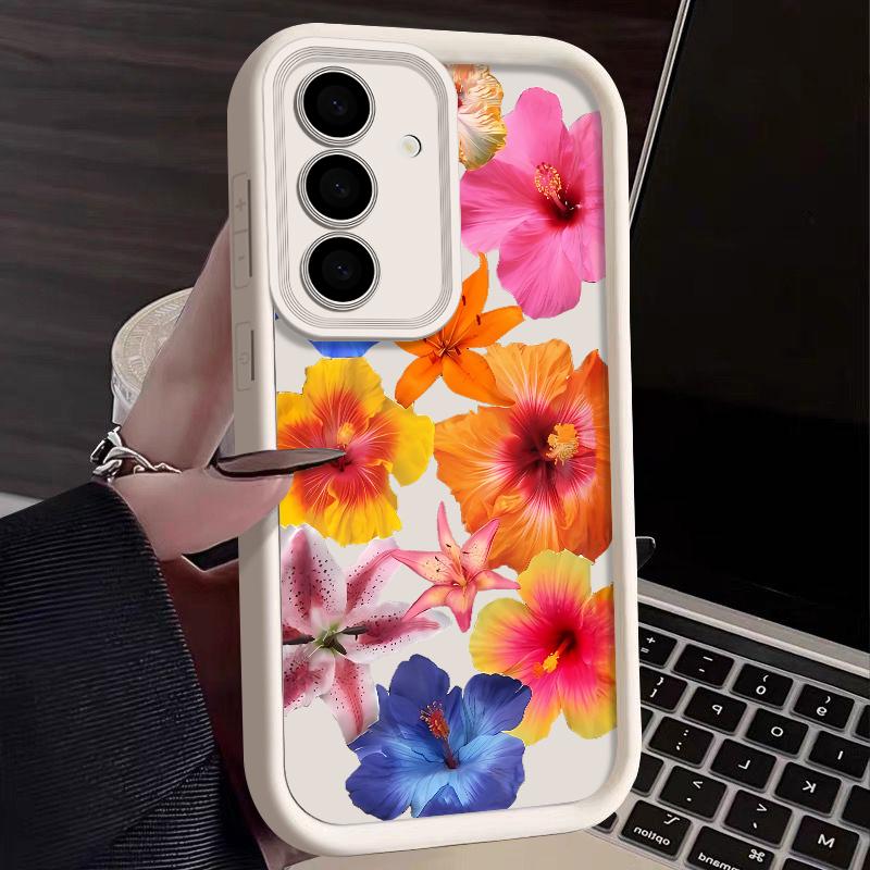 Hülle mit Blumendruck für Samsung S25 Ultra S24 FE S23 S22 A56 A36 A16 A15 A55 A35 TPU Weich Matt Stoßfest Handyhülle