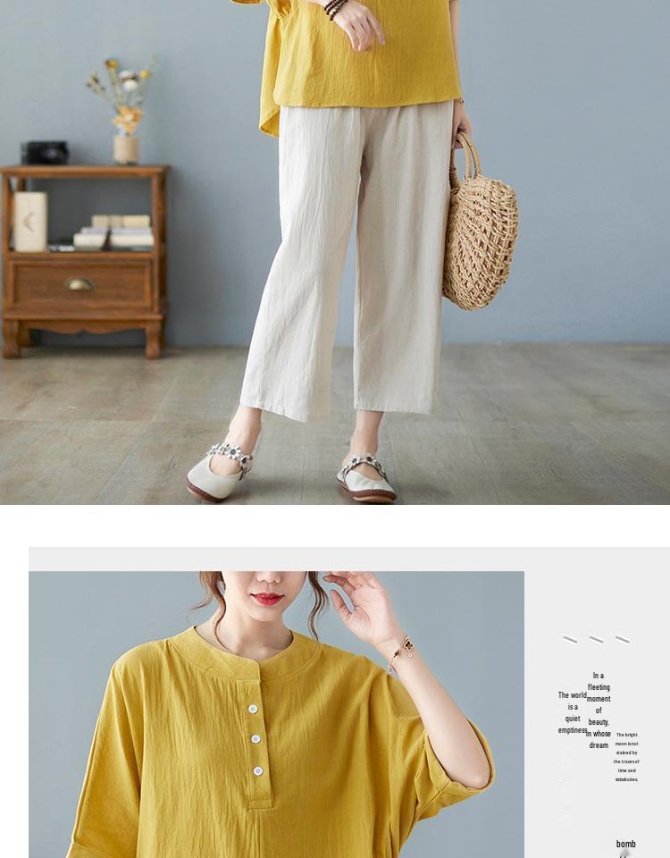 Mom's Trendy Ethnic Cotton Linen Slimming Two-Piece Summer Set
