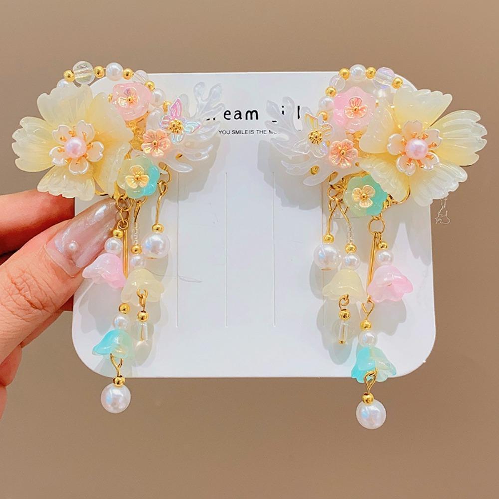 Fashion Pink Hair Clip Flower Tassel Chinese Style Hairpins Styling Accessory Hair Accessories Hanfu Accessories