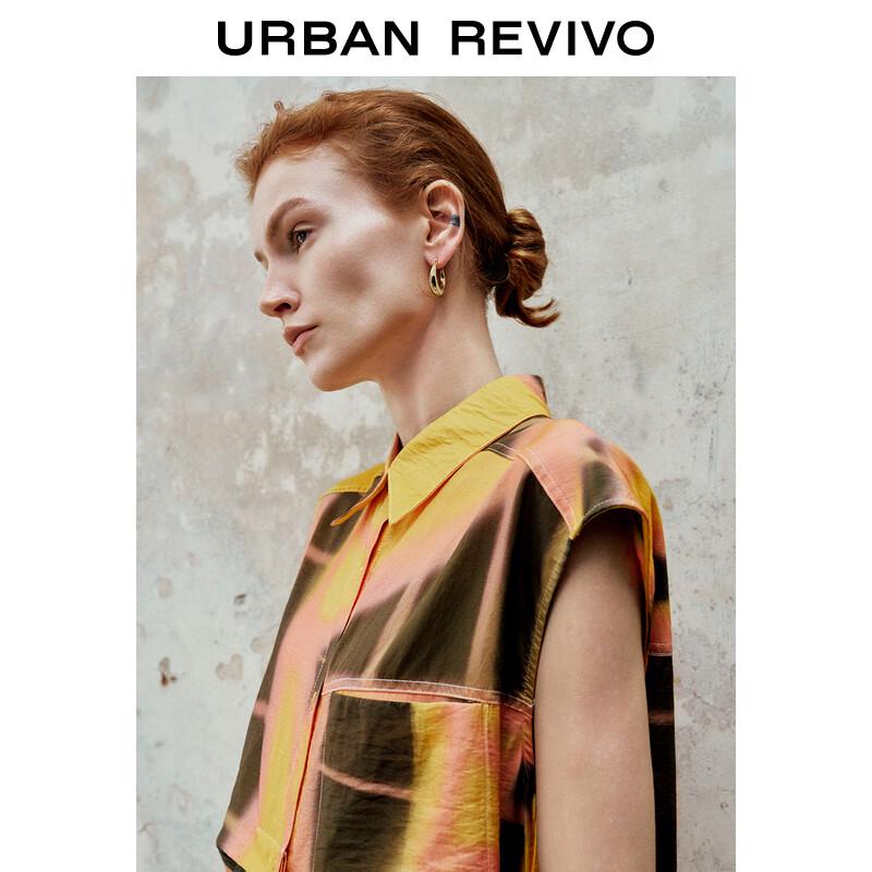 UR Women's 2024 Autumn Color-Block Printed Draped Shirt Dress