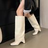 Zimní Street Style Čtvercové Podpatky Dámské Kozačky po Koleno Módní Cool Dlouhé Moderní Kotníkové Boty Designérské Boty Zapatos De Mujer