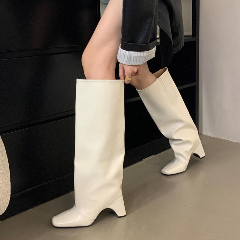 Winter Street Style Square Heels Women Knee-High Boots Fashion Cool Long Modern Booties Designer Shoes  De Mujer