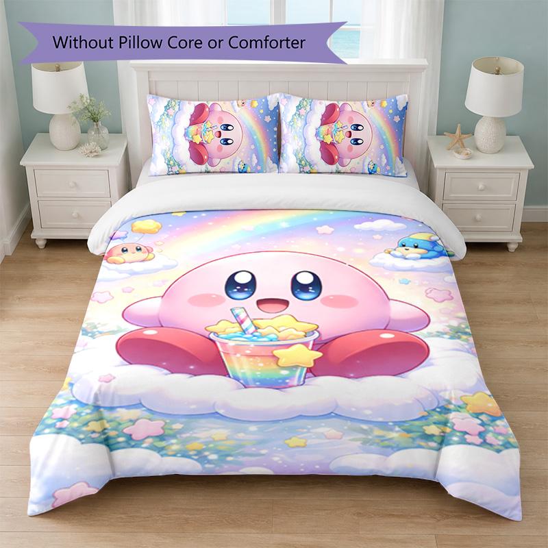 Set Copripiumino 3 Pezzi Stampa Kirby 1 Copripiumino e 2 Federe Biancheria da Letto Morbida per Camera da Letto Domestica